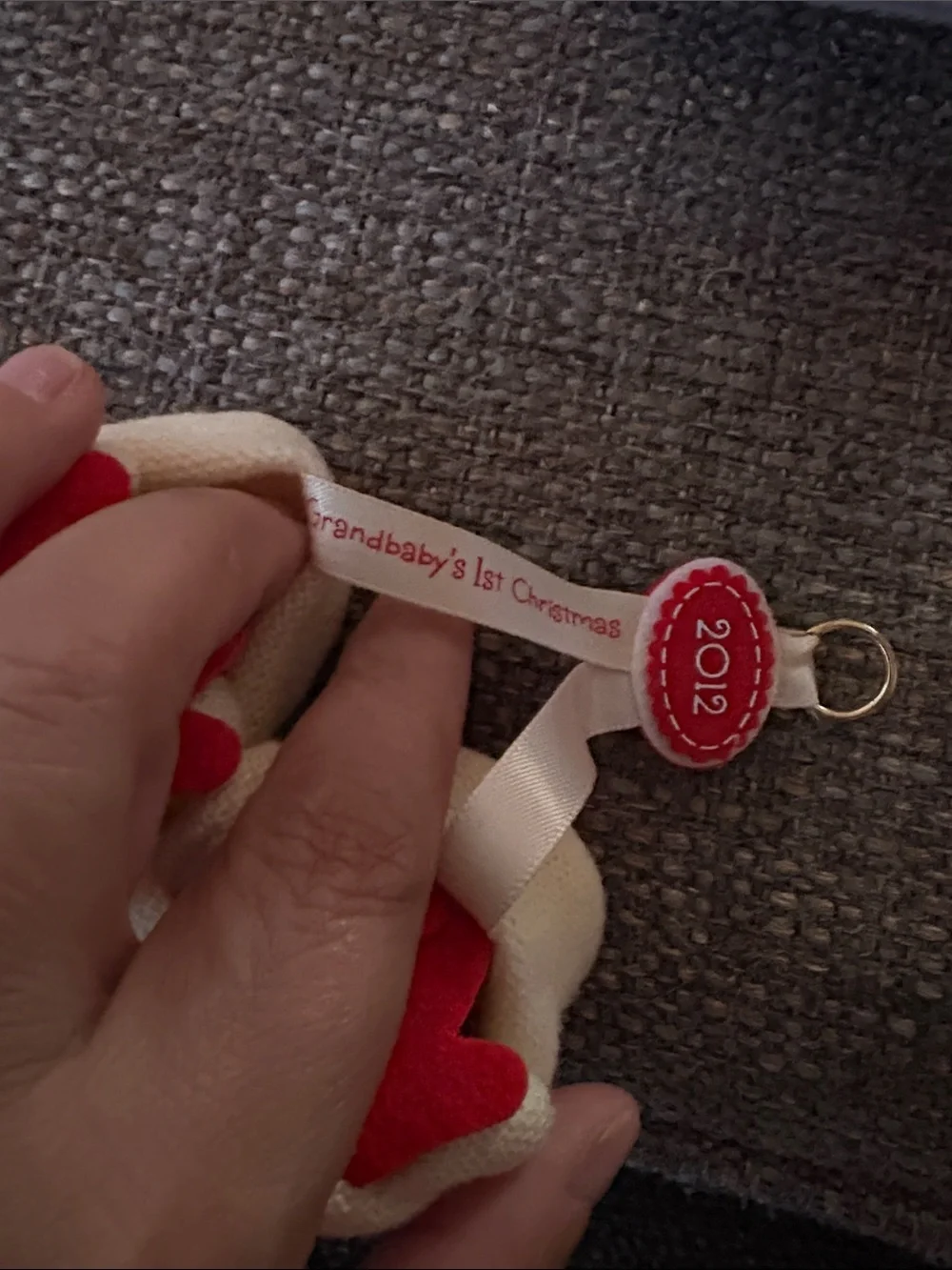 Retired 2012 Hallmark Cream Baby Reindeer Slip-On Shoes Ornament Grandbaby 1st